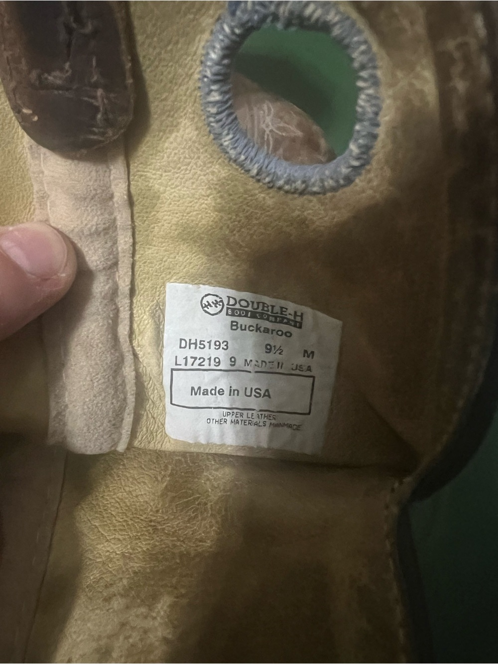 Double H Tan/Brown Leather Boot Interior Label - Picture 2 of 2